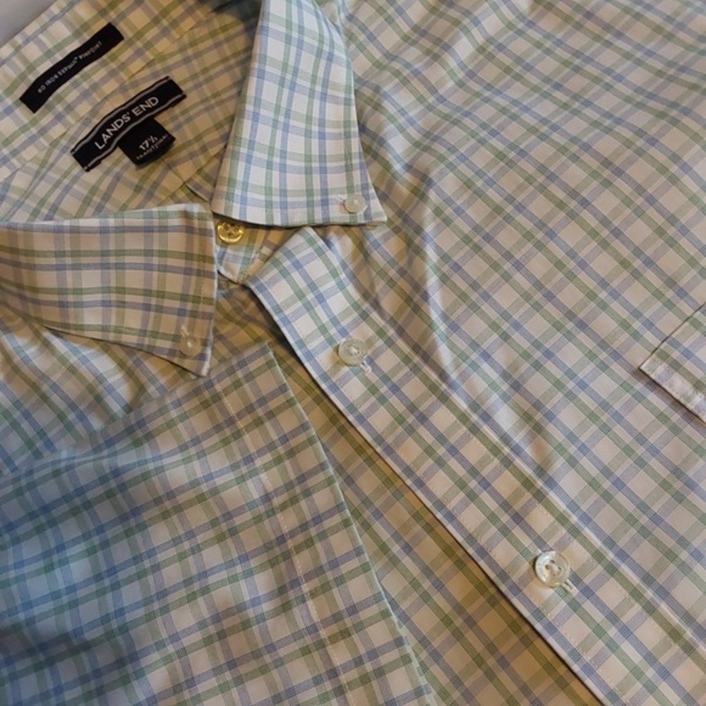Lands' End Men's Dress Shirt 17.5 Traditional Fit 100% Supima Cotton Non-Iron